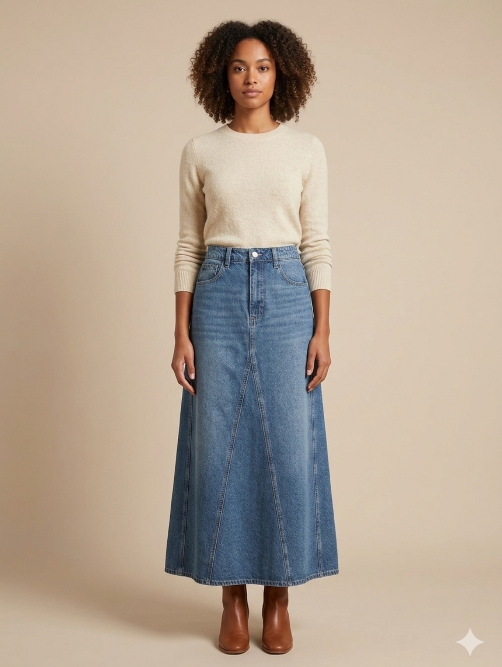 KNOW ONE CAFES DENIM MIDI/MAXI SKIRT HIGH WAIST 100% COTTON A-LINE SIZE M